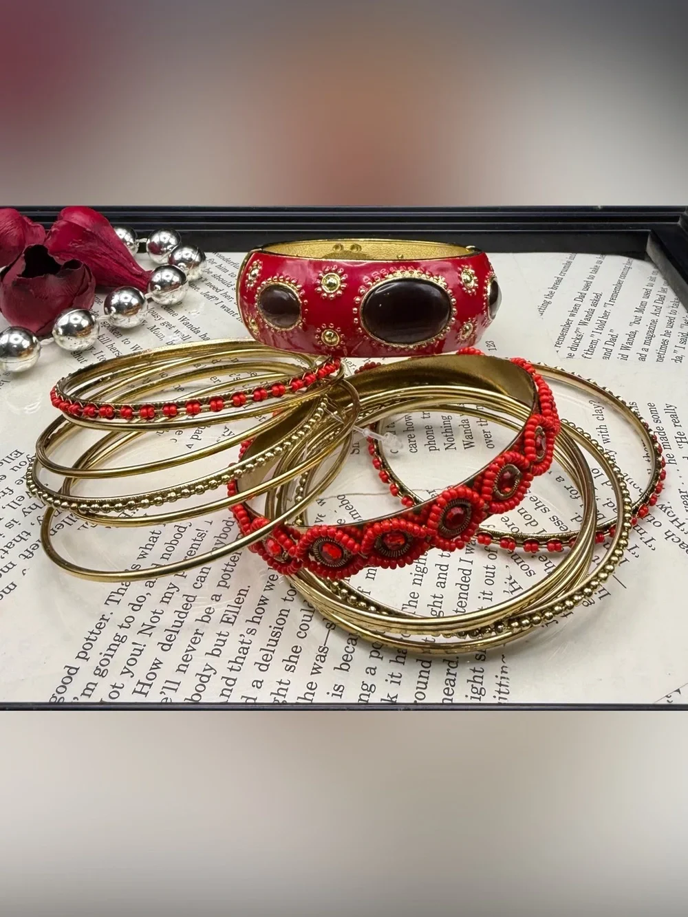 Red and Gold Multi-Stack Bangle Set